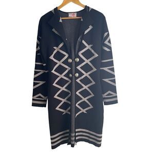 Roja Black and Grey Southwestern Print Long Knit Duster